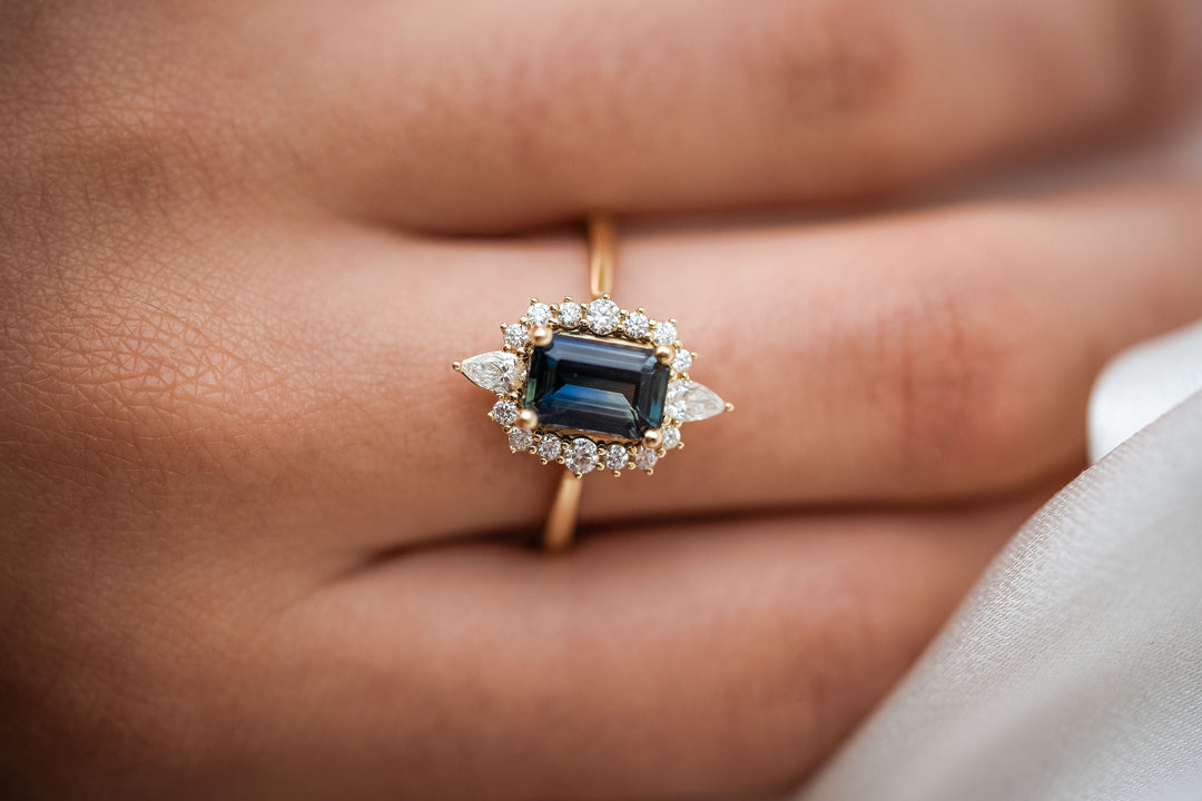 1.60 Ct Emerald Cut Peacock Sapphire Engagement Ring