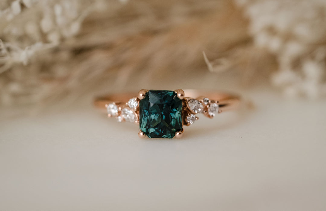The Elain 1.71 CT Radiant Teal Blue Sapphire Ring