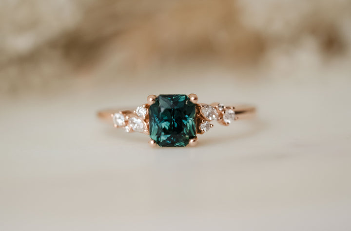 The Elain 1.71 CT Radiant Teal Blue Sapphire Ring