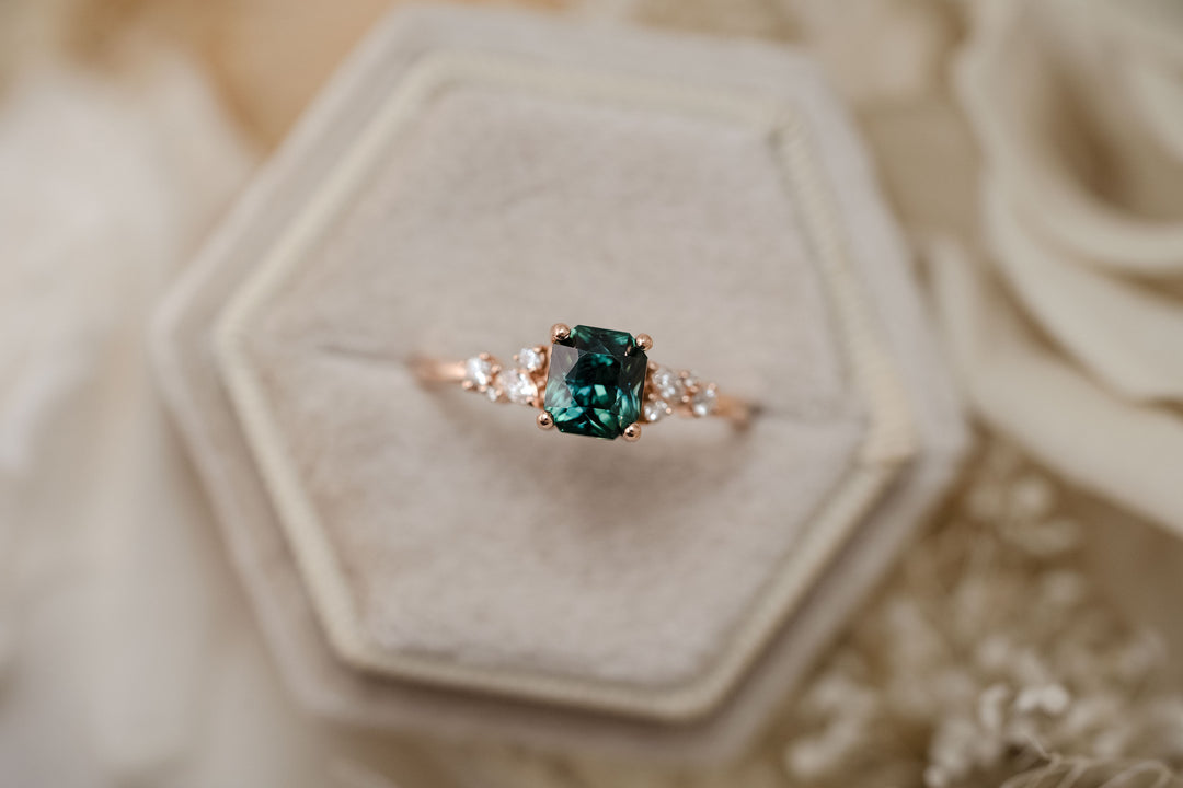 The Elain 1.71 CT Radiant Teal Blue Sapphire Ring