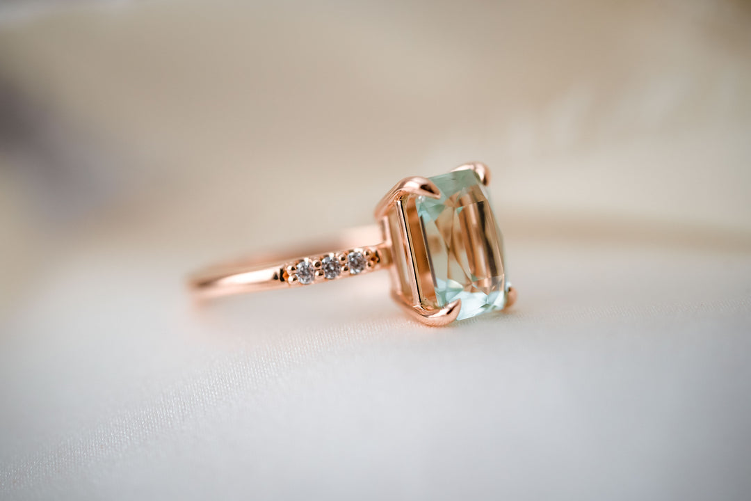 The Rhoda 3.3 CT Fancy Emerald Cut Seafoam Tourmaline Ring