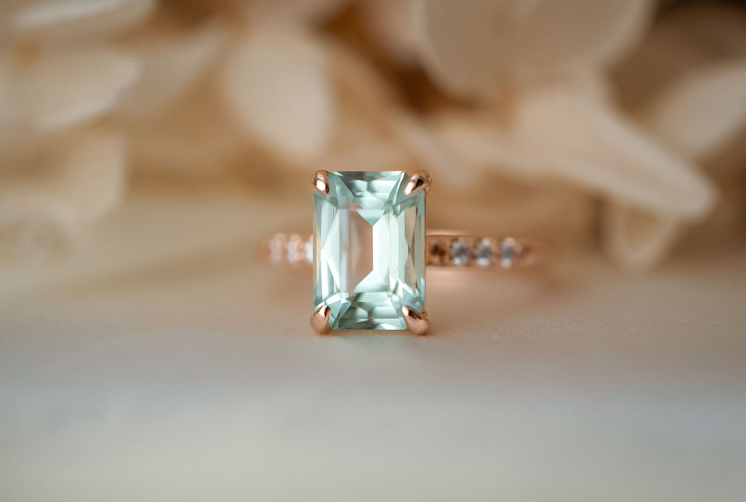 The Rhoda 3.3 CT Fancy Emerald Cut Seafoam Tourmaline Ring