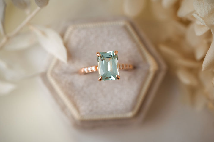 The Rhoda 3.3 CT Fancy Emerald Cut Seafoam Tourmaline Ring