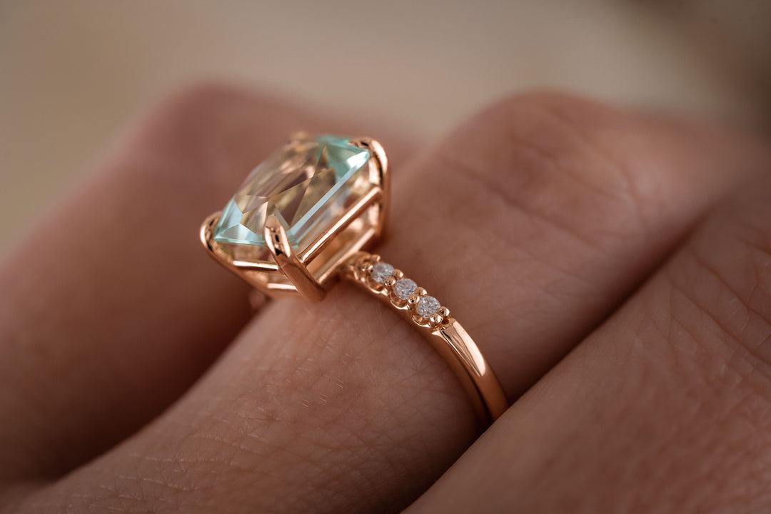 The Rhoda 3.3 CT Fancy Emerald Cut Seafoam Tourmaline Ring