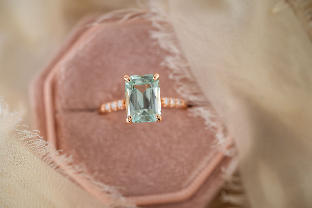 The Rhoda 3.3 CT Fancy Emerald Cut Seafoam Tourmaline Ring