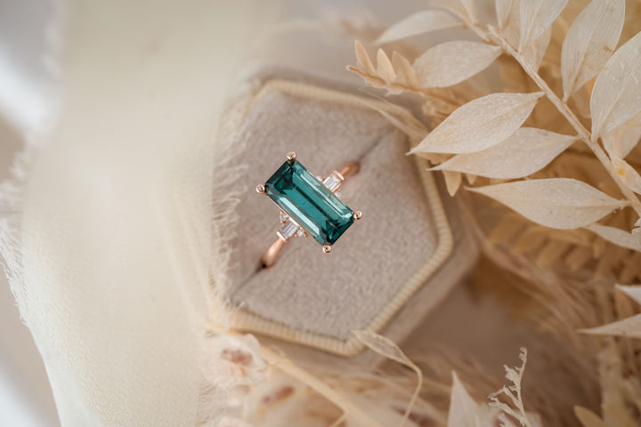 The Brielle 4.2 CT Emerald Cut Indicolite Tourmaline Ring