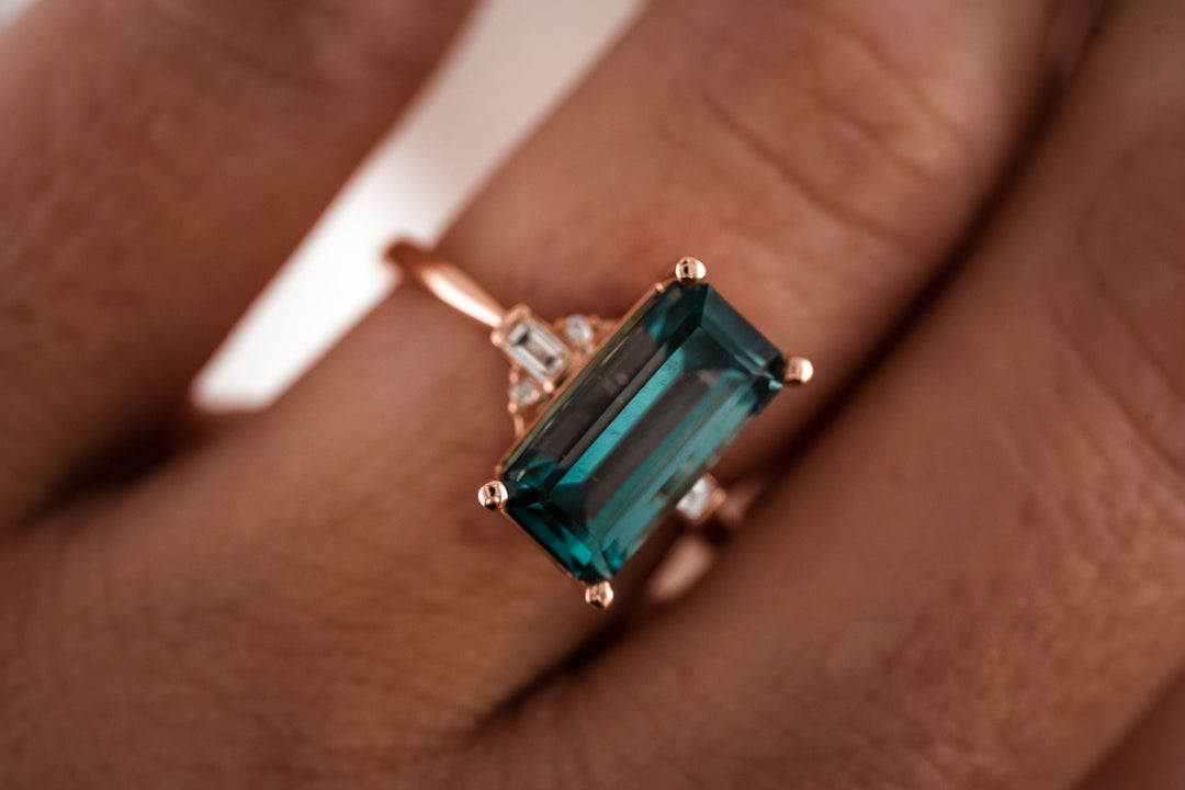 The Brielle 4.2 CT Emerald Cut Indicolite Tourmaline Ring