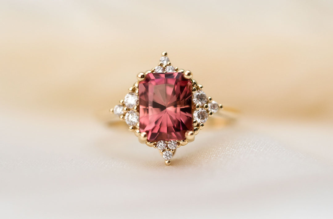 2.54 Ct Radiant Pink Tourmaline Diamond Ring