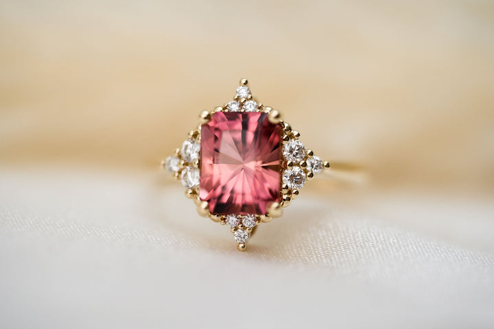 2.54 Ct Radiant Pink Tourmaline Diamond Ring