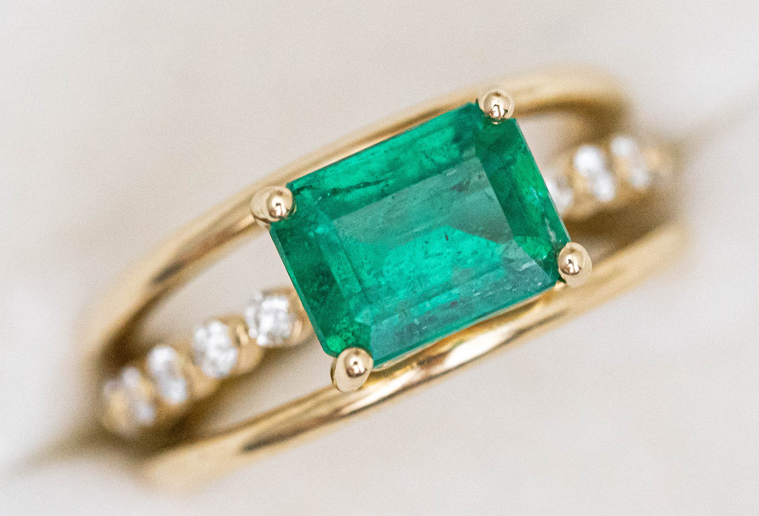 Three Band Emerald & Diamond Ring - Lavender Creek Gems 