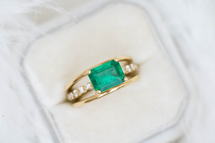 Three Band Emerald & Diamond Ring - Lavender Creek Gems 