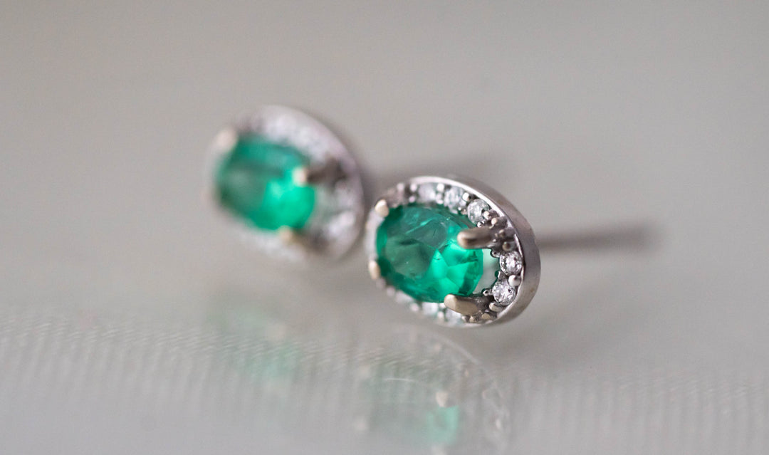 Diamond Halo Emerald Earrings