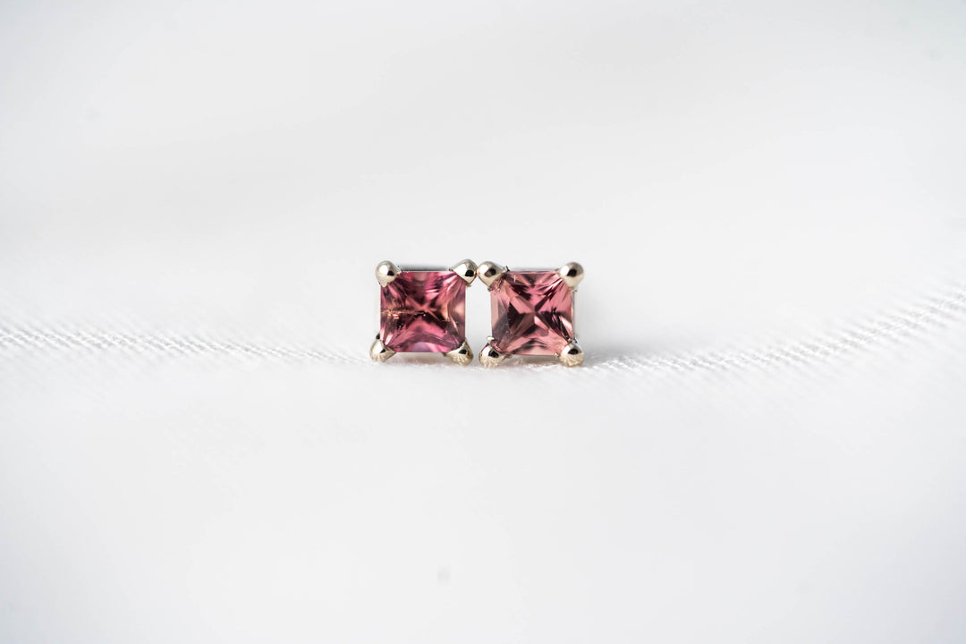 Small Square Pink Sapphire Stud Earrings
